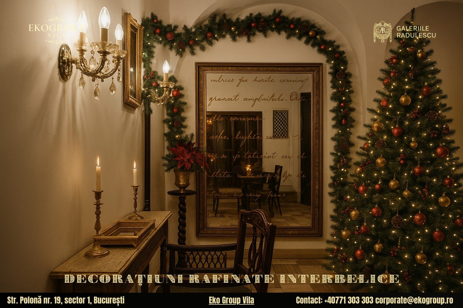 Decoratiuni de craciun în stil interbelic: Eleganța nobiliară a Eko Group Vila dezvăluită în atmosfera Crăciunului anilor ’30